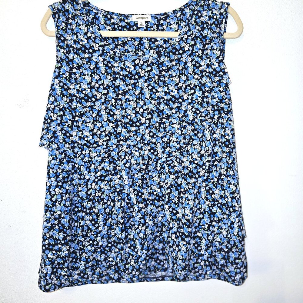 Westport Tiered Tank Top Blue and White Floral Size 1X